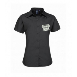 Flaming Grill Black Ladies Short Sleeve Blouse